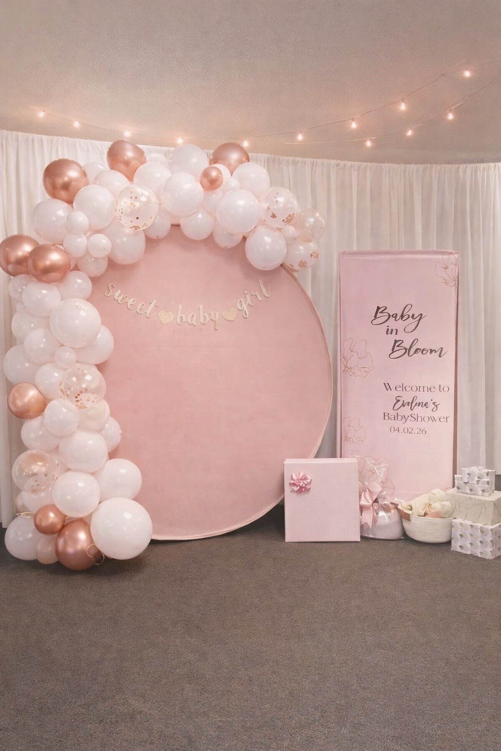 Baby in Bloom baby shower welcome backdrop