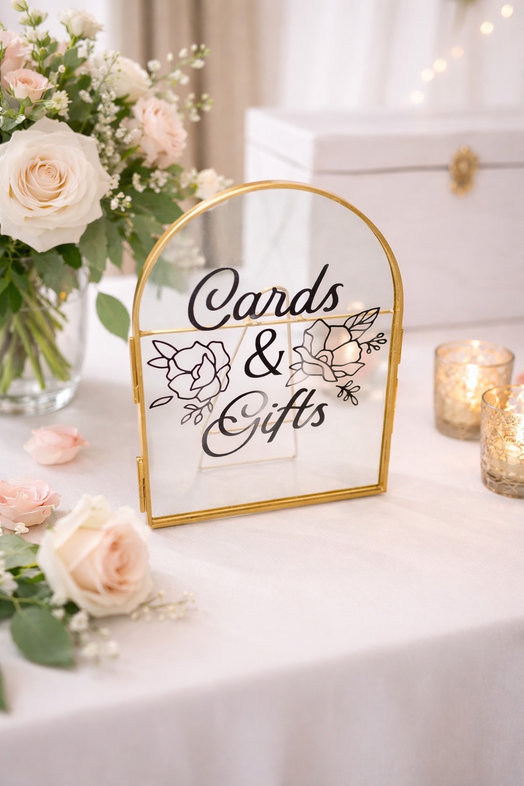 Clear acrylic sign with vinyl calligraphy